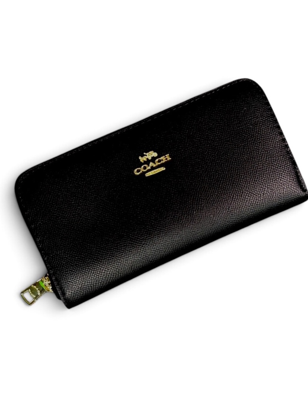 Coach Black Leather Zip Wallet with Gold Logo
